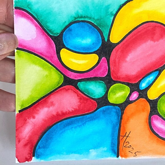 Neuro Phase 2 Original Wall Art Abstract Neurographic Watercolor Painting 4x6in - Picture 2 of 5